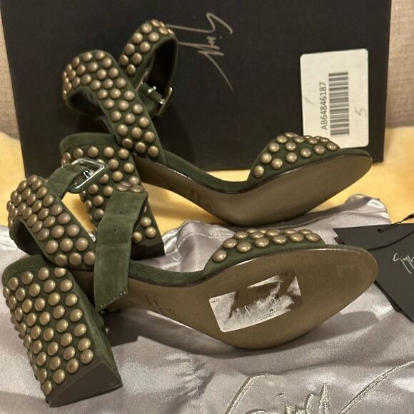 Giuseppe Zanotti studded Ankle-Wrap Chunky-Heel Sandal, Militare size 35 - Picture 5 of 16